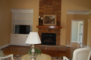 Family Room Stone Fireplace Custom Built-ins