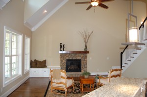 Family Room Vaulted Ceiling River Stone Fireplace
