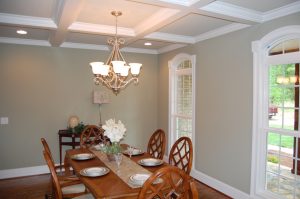 Dining Room Arched Windows Coffered Ceiling